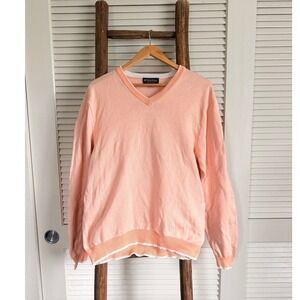 Brooks Brothers Men's L Peach Stripe Supima Cotton V Neck Sweater